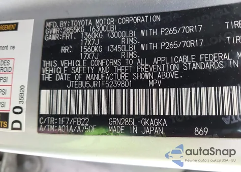 2015 Toyota 4Runner Sr5 z USA, uszkodzony, nr VIN JTEBU5JR1F5239801